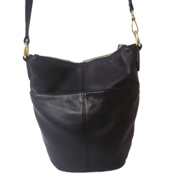 B. Makowsky Black Leather Crossbody Bag Gold Tone Hardware - Picture 5 of 10